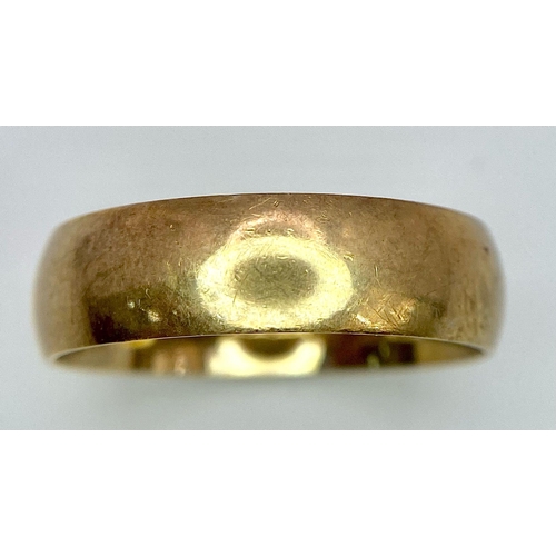 3 - A Vintage 9K Yellow Gold Band Ring. 6mm width. Size T. 5.05g weight. Full UK hallmarks.