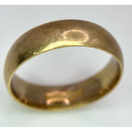 3 - A Vintage 9K Yellow Gold Band Ring. 6mm width. Size T. 5.05g weight. Full UK hallmarks.