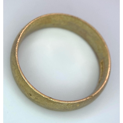 3 - A Vintage 9K Yellow Gold Band Ring. 6mm width. Size T. 5.05g weight. Full UK hallmarks.