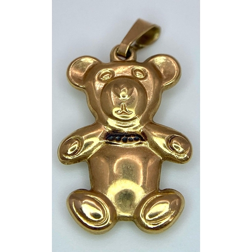 309 - A 9K Yellow Gold Teddy Bear Pendant/Charm. 0.7g weight.