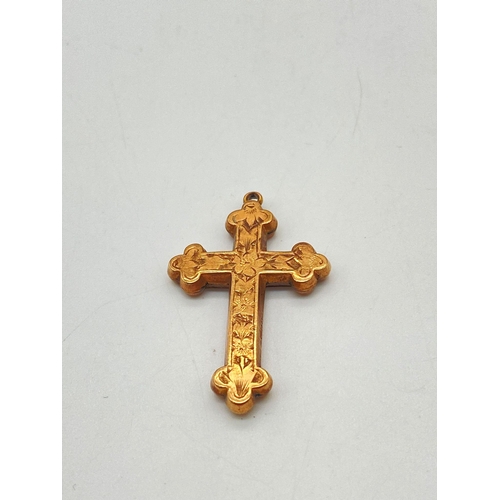 39 - A Vintage 9K Rose Gold Cross Pendant. 3.5cm x 2cm. 1.67g weight.