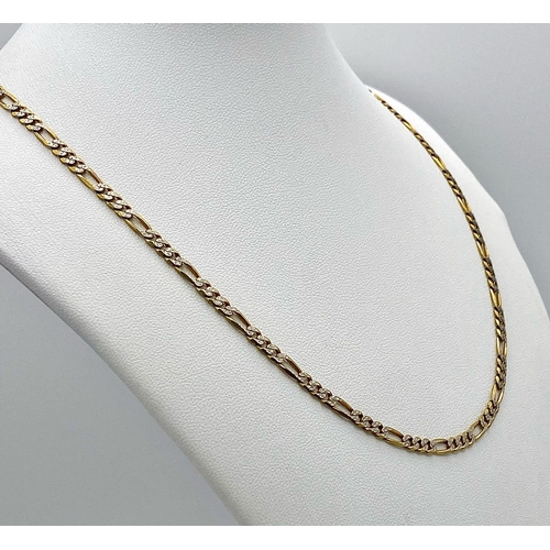 46 - A 9K Yellow and White Gold Italian Figaro Link Necklace. 45cm length. 8.82g weight.