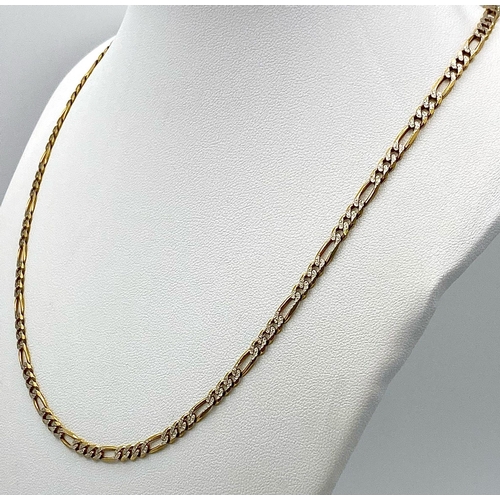 46 - A 9K Yellow and White Gold Italian Figaro Link Necklace. 45cm length. 8.82g weight.