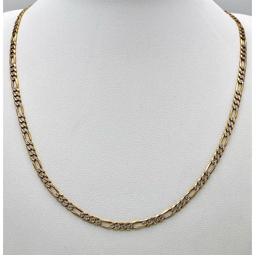 46 - A 9K Yellow and White Gold Italian Figaro Link Necklace. 45cm length. 8.82g weight.