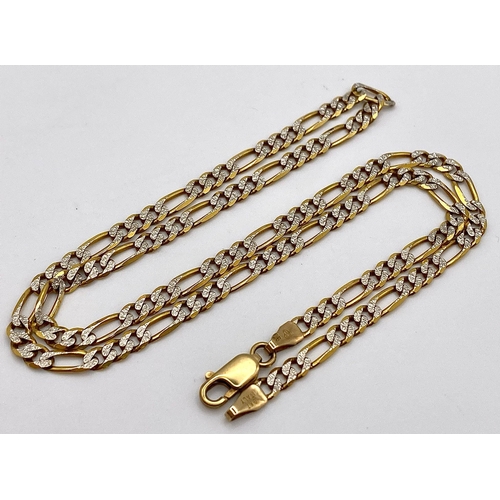 46 - A 9K Yellow and White Gold Italian Figaro Link Necklace. 45cm length. 8.82g weight.