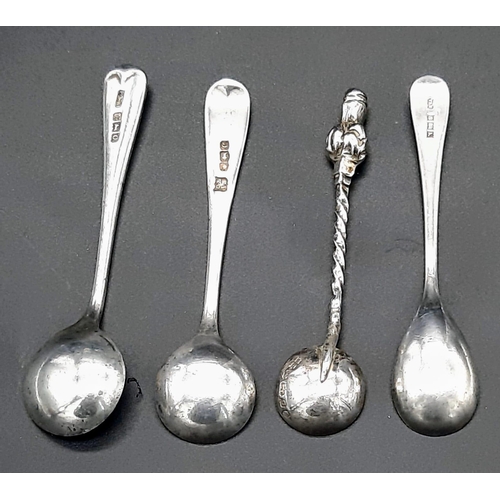 1173 - A collection of 4 antique sterling silver coffee spoons with various designs and lengths. 2 of them ... 