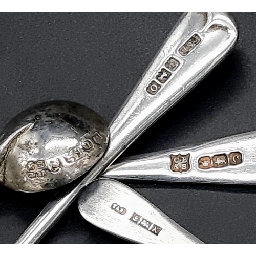 1173 - A collection of 4 antique sterling silver coffee spoons with various designs and lengths. 2 of them ... 