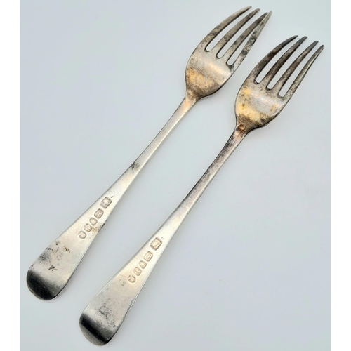 1251 - 2X Georgian antique sterling silver forks. Full hallmarks London,  1794. Total weight 130.1G. Total ... 