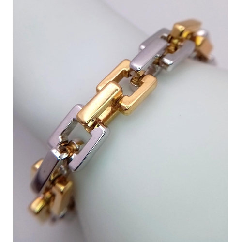 128 - A Head-Turning Designer 18K White and Yellow Gold Rectangular Link Bracelet by Biffi of Italy. 19cm ... 