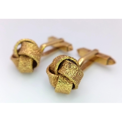 177 - A Pair of Vintage 9K Yellow Gold Knot Cufflinks. 16.6g weight.