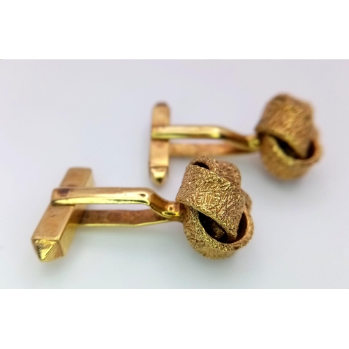 177 - A Pair of Vintage 9K Yellow Gold Knot Cufflinks. 16.6g weight.