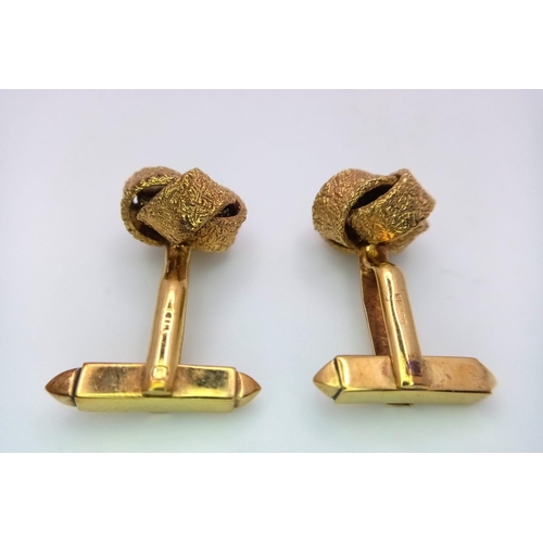 177 - A Pair of Vintage 9K Yellow Gold Knot Cufflinks. 16.6g weight.