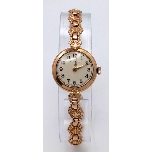 199 - A Lovely Vintage Rotary 9K Gold Ladies Watch. 9K gold bracelet and case - 20mm. White dial. Mechanic... 