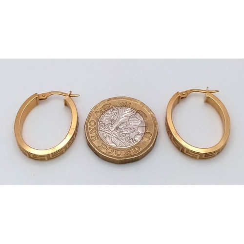 522 - A Pair of 9K Yellow Gold Oval Hoop Earrings. 1.7g total weight.