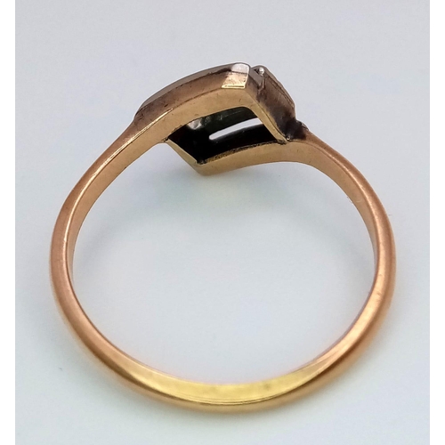 526 - A Vintage 9K Yellow Gold Crossover Diamond Ring. Size N. 3g total weight.