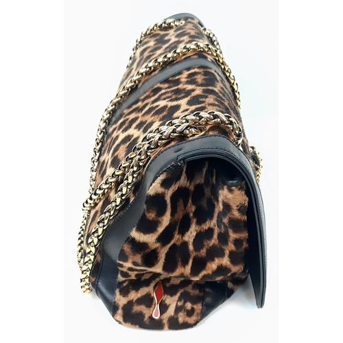 1226 - A Christian Louboutin Sweet Charity Leather and Leopard Print Pony Hair Shoulder Bag. Gold tone hard... 