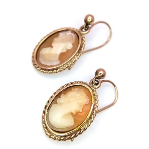 1431 - A Pair of 9K Yellow Gold Cameo Earrings. 5.44g total weight