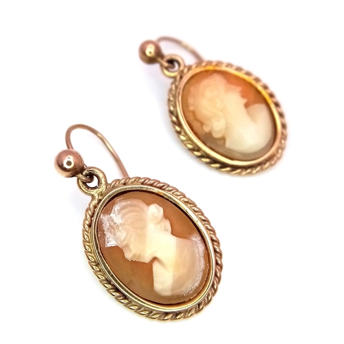 1431 - A Pair of 9K Yellow Gold Cameo Earrings. 5.44g total weight