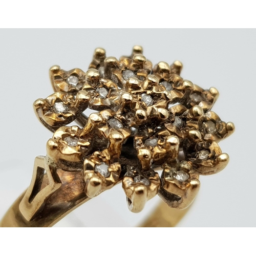 1327 - A Vintage 9K Yellow Gold White Stone Cluster Ring. Size L. 2.85g total weight.