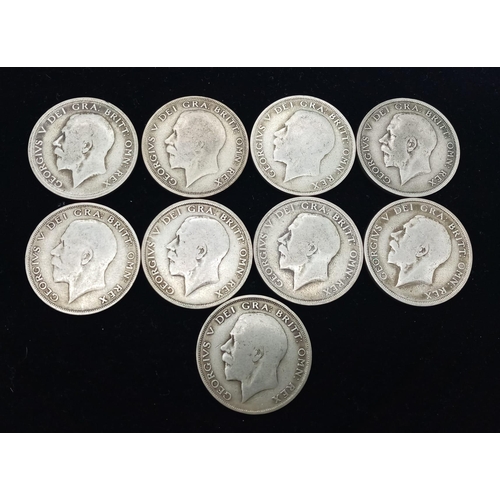 1452 - Nine Pre 1947 British Half Crown Silver Coins. Please see photos for finer details. 123.5g total wei... 