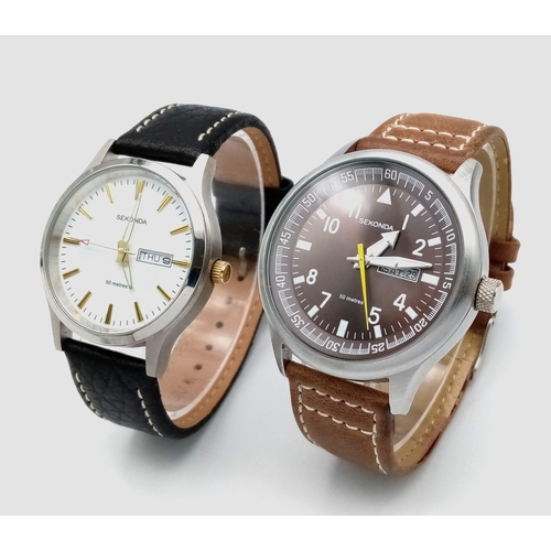 1459 - Two Sekonda Quartz Gents Watches. Stainless steel cases - 42mm and 38mm. Both in good condition and ... 