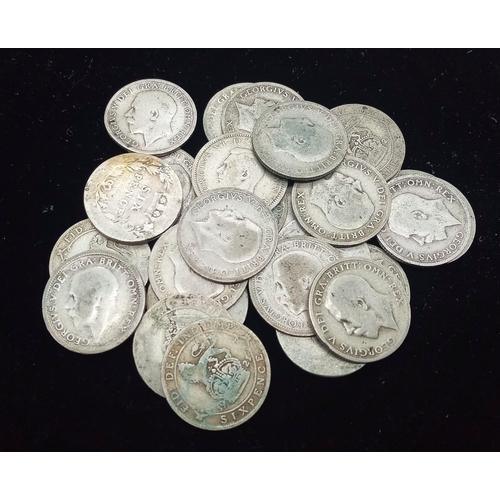 1501 - 29 Pre 1947 Six Pence Silver Coins. 75.75 total weight.