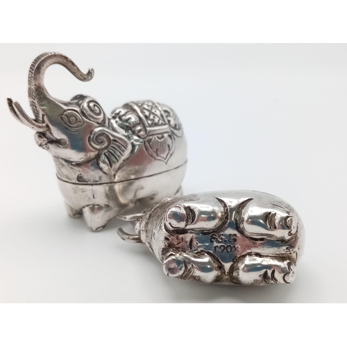 333 - A pair of antique Cambodian silver elephant betel nut boxes. Made in the traditional Khmer silver wo... 