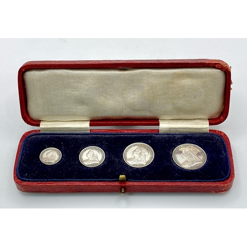 352 - An 1893 Queen Victoria Maundy Money Silver Set of Coins. 1,2,3 and 4d coins. EF but please see photo... 