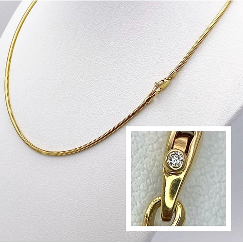 358 - An 18K Yellow Gold (tested) Snake Link Necklace. 41cm. 11.62g weight.