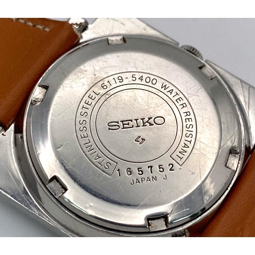 416 - A Vintage Seiko 5 Automatic Gents Watch. Brown leather strap. Stainless steel 'TV' Style case - 37mm... 