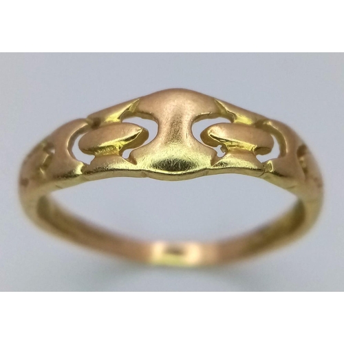 534 - An Antique 18K Yellow Gold (tested) Ring. Size J. 1.36g weight.