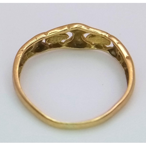 534 - An Antique 18K Yellow Gold (tested) Ring. Size J. 1.36g weight.