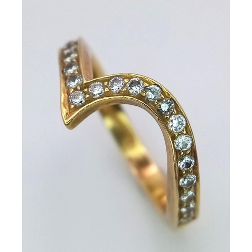 589 - A Vintage 9K Yellow Gold Diamond Chevron Ring. Size L. 4g total weight.