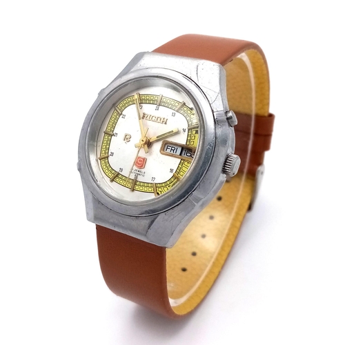 785 - A Vintage Ricoh 21 Jewels Automatic Gents Watch. Brown leather strap. Stainless steel case - 36mm. T... 