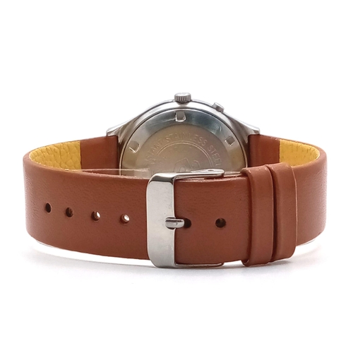 785 - A Vintage Ricoh 21 Jewels Automatic Gents Watch. Brown leather strap. Stainless steel case - 36mm. T... 