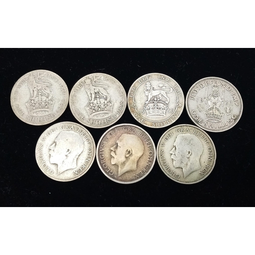 793 - 41 Pre 1947 British Silver Shilling Coins. 222g total weight. Please see photos for finer details.