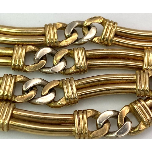 93 - A Vintage 9K Yellow Gold Double Bar Necklace with Curb Spacers. 40cm. 21.2g weight.