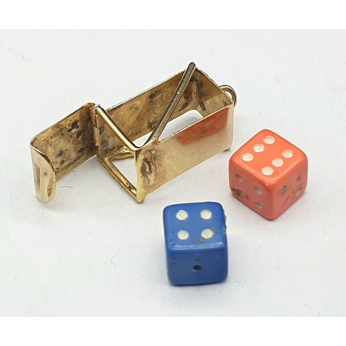 1256 - A 9K Yellow Gold Lucky Dice Case Pendant/Charm. 2cm. 1.65g total weight.