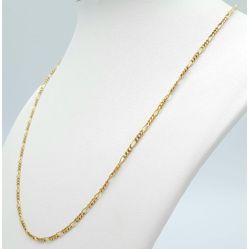 1297 - A 9K Yellow Gold Italian Figaro Link Necklace. 44cm length. 4.45g weight.