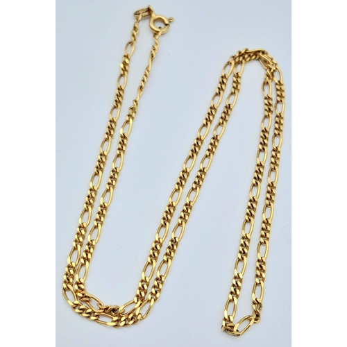 1297 - A 9K Yellow Gold Italian Figaro Link Necklace. 44cm length. 4.45g weight.