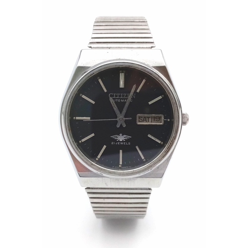 1408 - A Vintage Citizen 21 Jewels Automatic Gents Watch. Stainless steel bracelet and case - 36mm. Black d... 