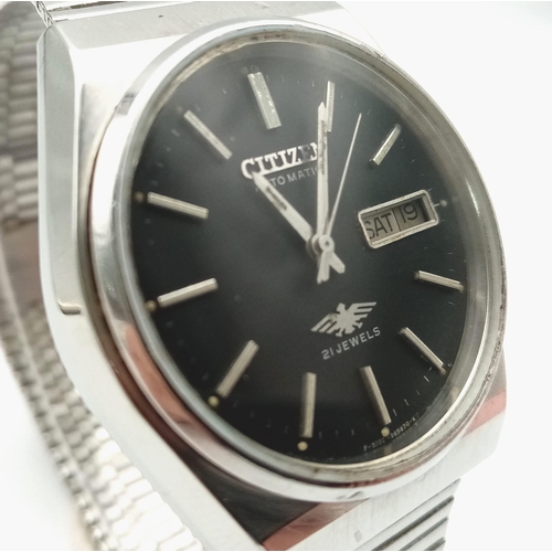 1408 - A Vintage Citizen 21 Jewels Automatic Gents Watch. Stainless steel bracelet and case - 36mm. Black d... 