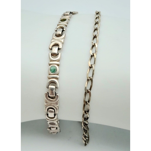 1449 - 2X vintage 925 silver link bracelet. Total weight 11.1G. Total length 20cm. Please see photos for de... 