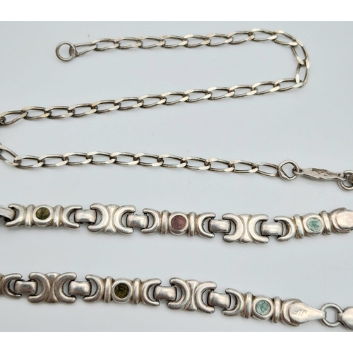 1449 - 2X vintage 925 silver link bracelet. Total weight 11.1G. Total length 20cm. Please see photos for de... 