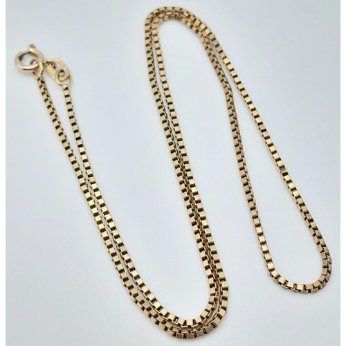 799 - A Vintage 9K Yellow Gold Small Square Link Necklace. 42cm length. 3.85g weight.