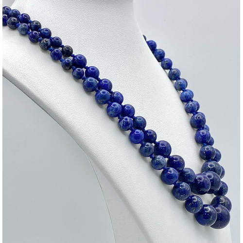 478 - A Two Strand Lapis Lazuli Graduating Bead Necklace. 7-14mm. 44cm necklace length.