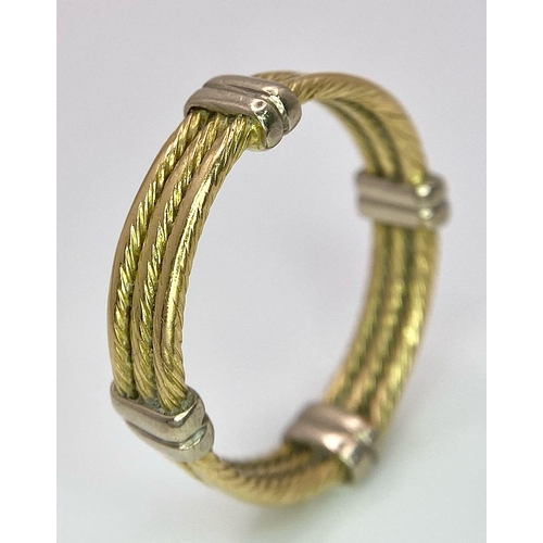 617 - An 18K Yellow Gold Three Band Ring. Size V. 6.95g weight.