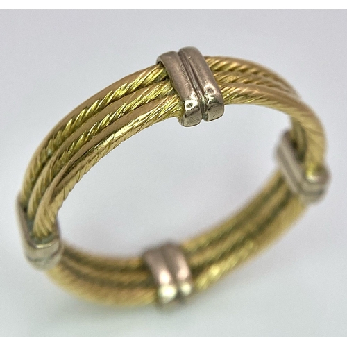 617 - An 18K Yellow Gold Three Band Ring. Size V. 6.95g weight.