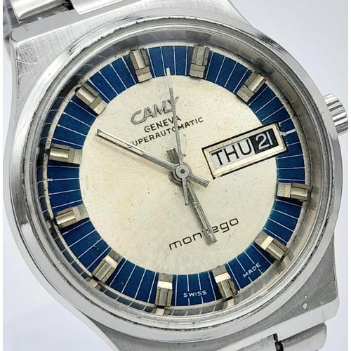 1135 - A Vintage Camy Montego Automatic Gents Watch. Stainless steel bracelet and case - 36mm. Two tone dia... 