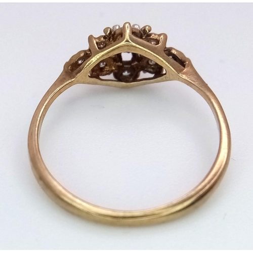 1271 - A Vintage 9K Yellow Gold Diamond Cluster Ring. Size H. 1.05g weight.